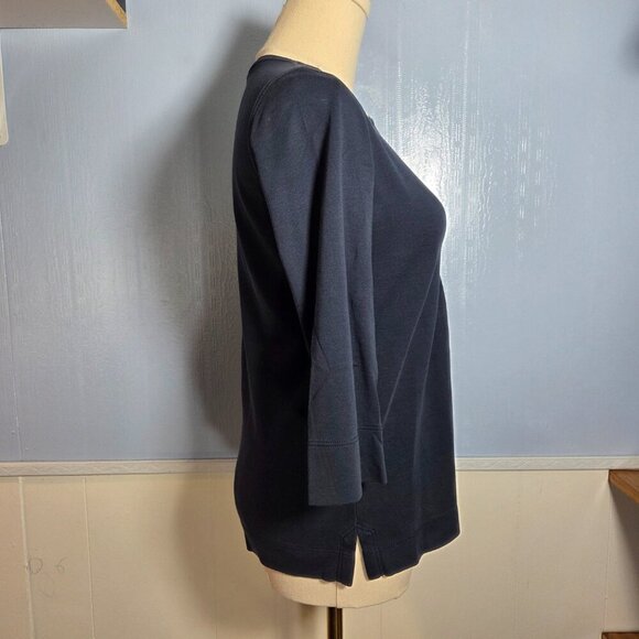 L.L. Bean Extra Small Dark Blue 1/4 Sleeve Pleated Lightweight Casual T-Shirt - Picture 3 of 9